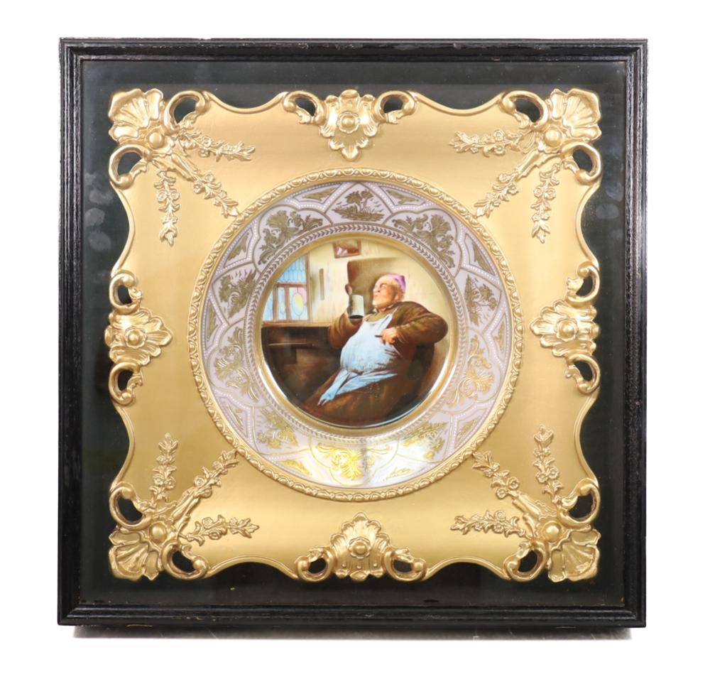 Appraisal: CONTINENTAL HAND PAINTED PORCELAIN CABINET PLATEGilt framed Continental porcelain plate