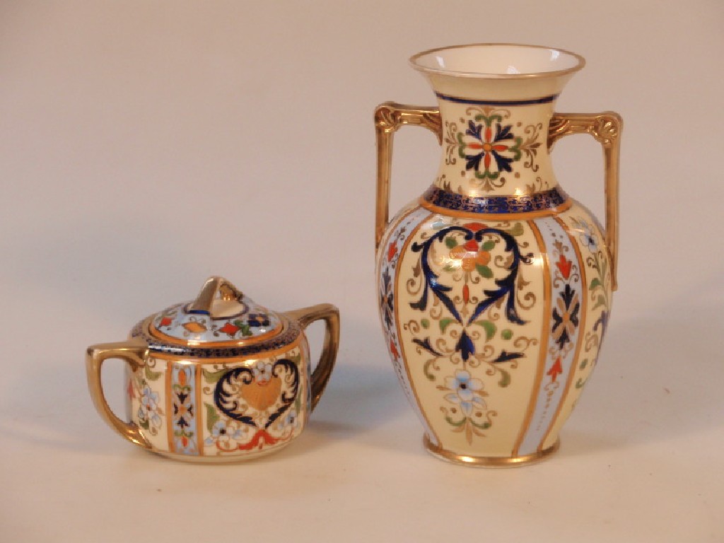 Appraisal: A Noritake two-handled vase and jar with cover