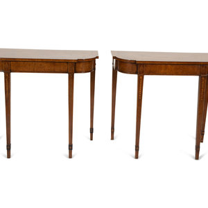 Appraisal: A Pair of George III Style Inlaid Walnut Console Tables