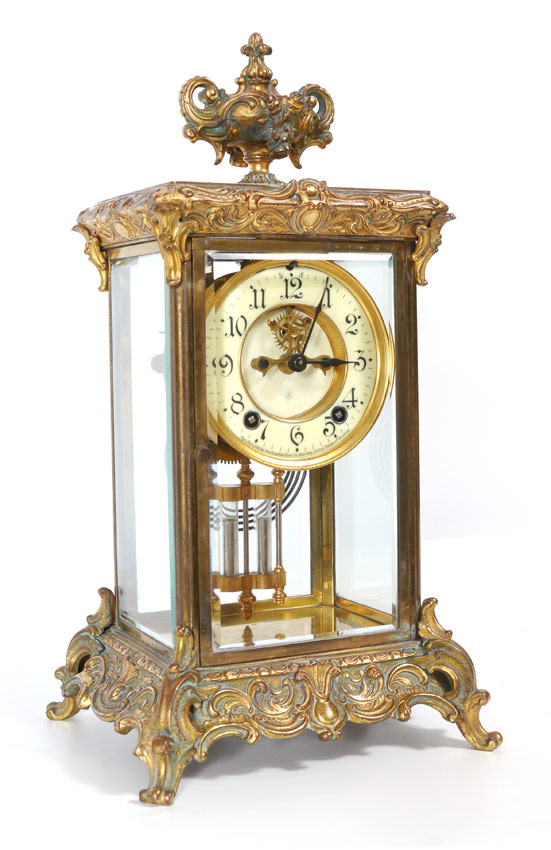 Appraisal: ANSONIA CRYSTAL REGULATOR CLOCK Brass case with urn finial beveled