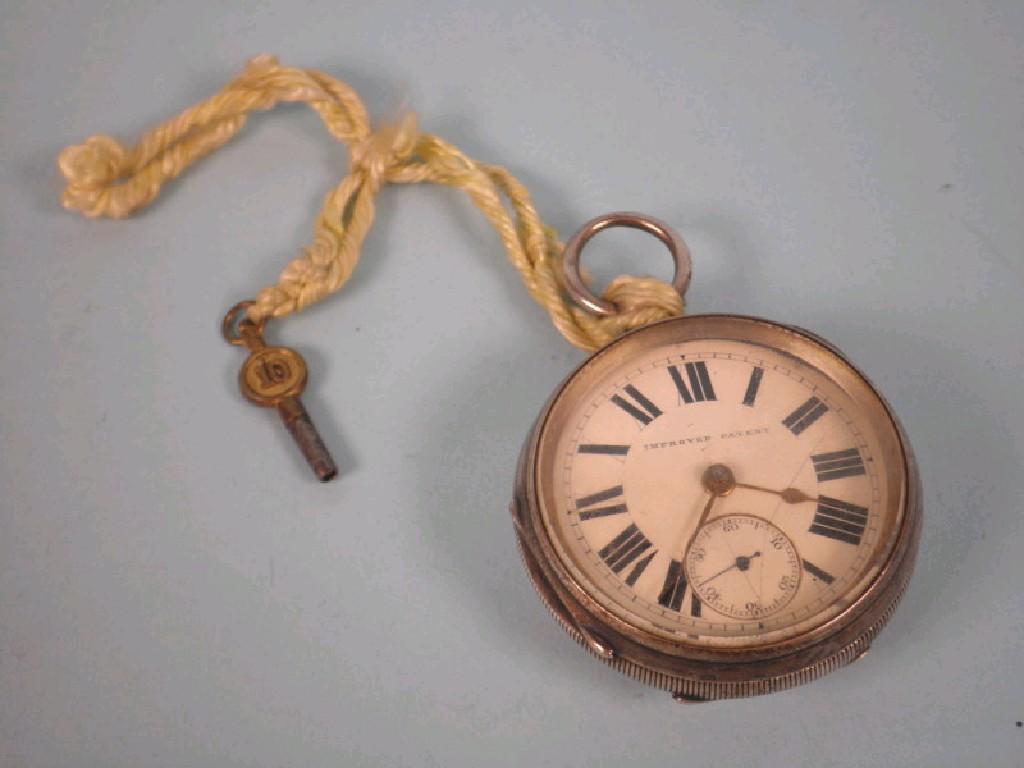 Appraisal: A silver pocket watch the enamelled dial stamped improved patent