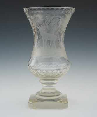 Appraisal: A Clear Cut and Etched Crystal Vase The pedestal vase