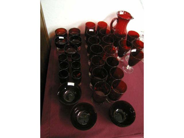 Appraisal: Pc Ruby Glassware pitcher bowls and various stemware estate lot