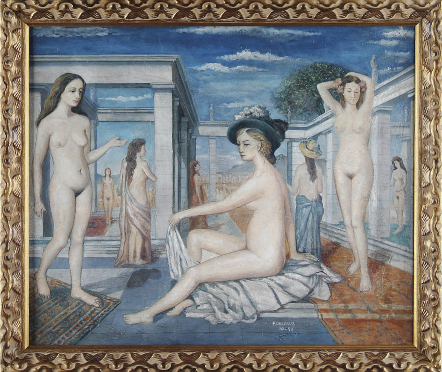 Appraisal: PAUL DELVAUX Belgian - NUDES IN CLASSICAL RUINS Oil on