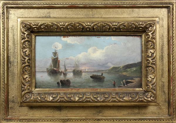 Appraisal: th Century painting Vessels in a harbor o b x