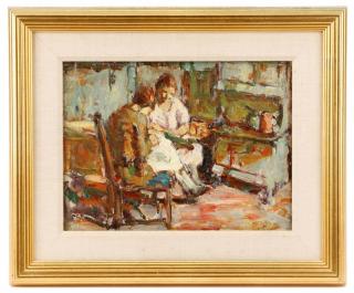 Appraisal: Jesse Deviney Circa Women in Kitchen Oil Jesse Deviney American