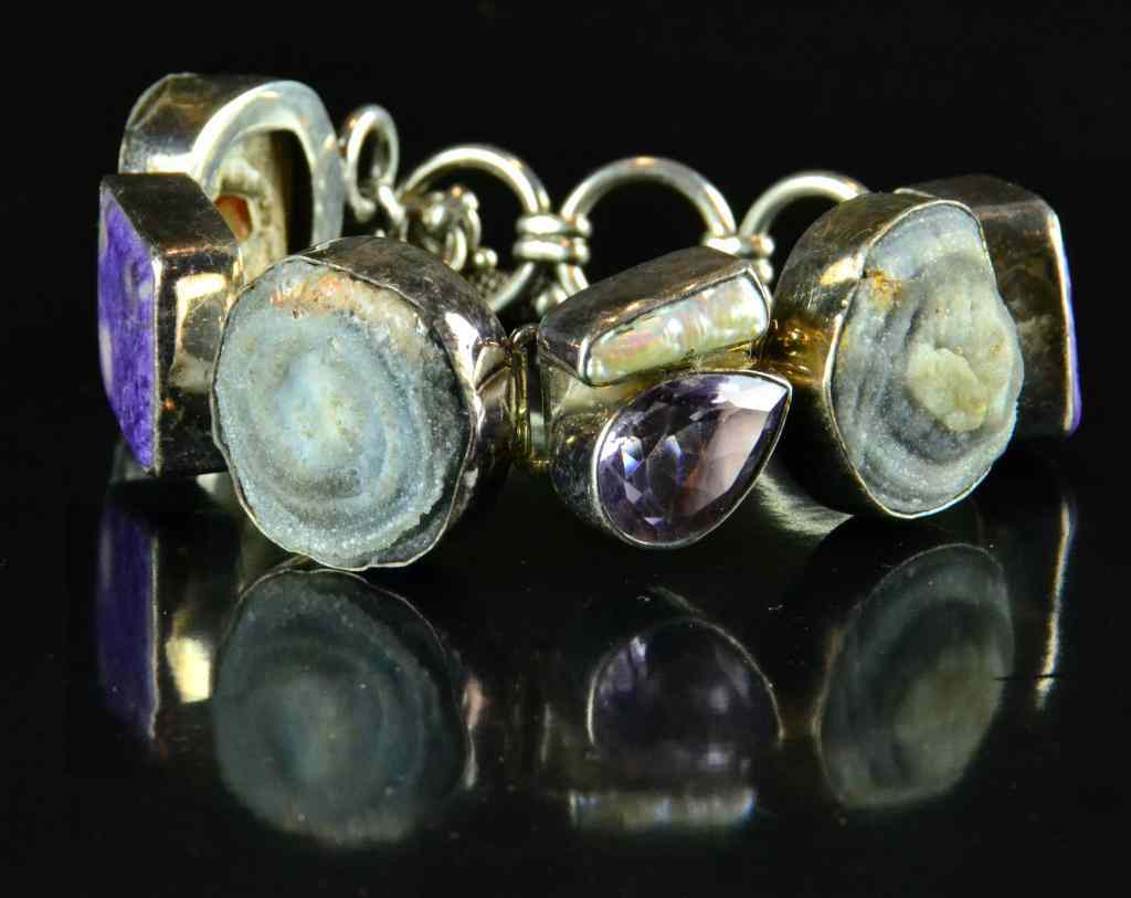 Appraisal: Contemporary Geode Pearl Amethyst BraceletConsisiting of three pyrite geodes purple