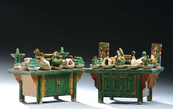 Appraisal: TWO MING GLAZED ALTAR TABLES Two Chinese Ming Dynasty sancai