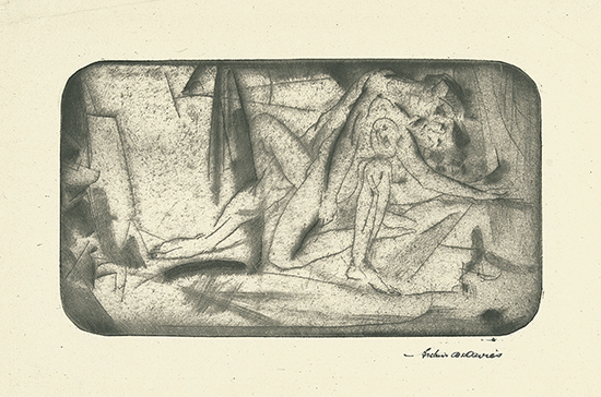 Appraisal: ARTHUR B DAVIES Bathos Man and Woman Embracing Drypoint x