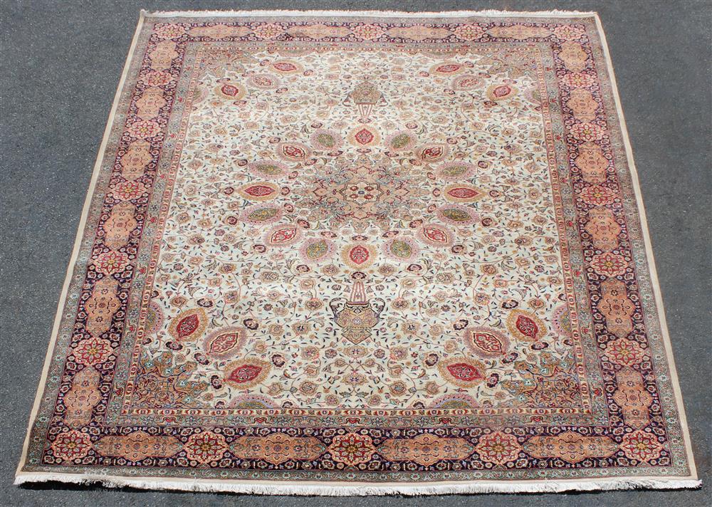 Appraisal: PERSIAN FLORAL TABRIZ WOOL RUG SIGNED BY THE WEAVER TAHGI