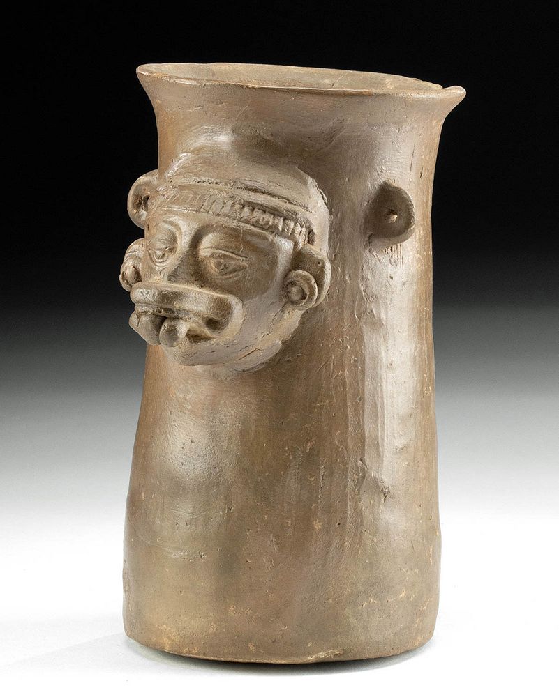 Appraisal: Zapotec Pottery Kero with Face of Wind God - Ehecatl