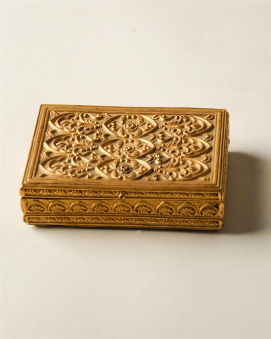 Appraisal: A L th C English Gilt Metal Box repouseed relief