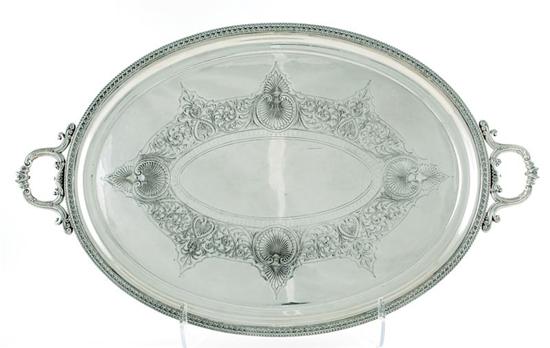 Appraisal: American Aesthetic Movement silverplate serving tray circa beaded and anthemion