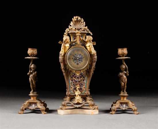 Appraisal: Napoleon III ormolu three-piece clock garniture second half- th century