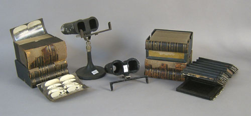 Appraisal: Two countertop stereoviews with cards early th c including card