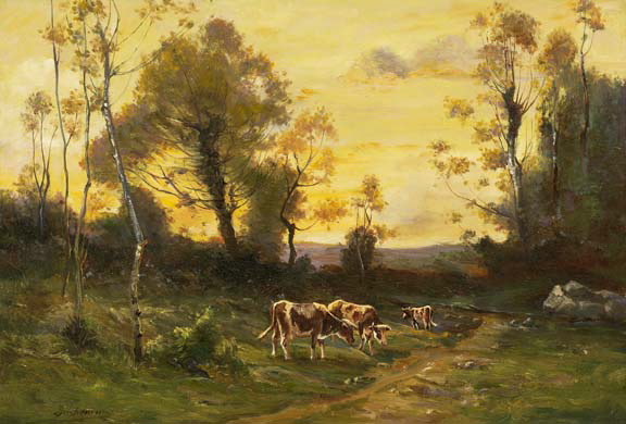 Appraisal: Duchemin French th Century Cows in the French Countryside oil