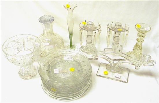 Appraisal: Ten Heisey '' colorless glass plates Heisey three light candleholder