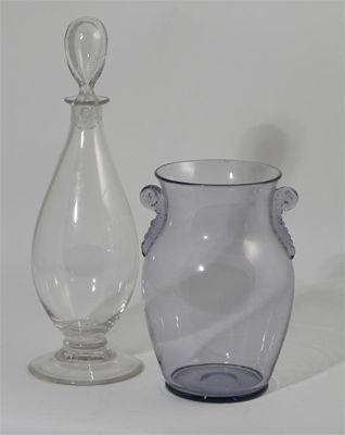 Appraisal: A Powell amethyst glass vase with applied scrolled handles and