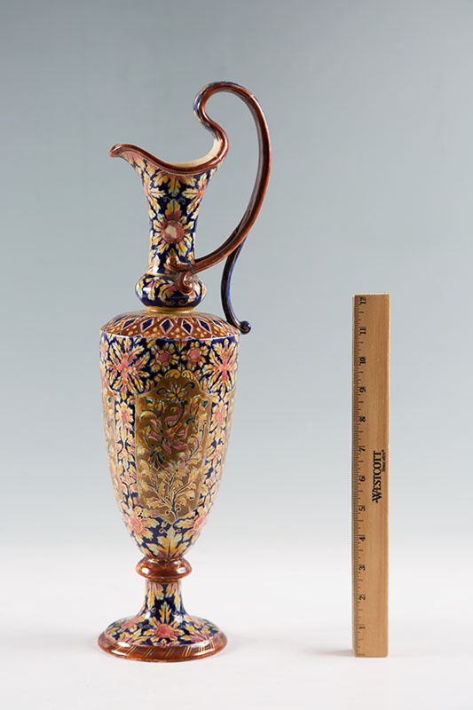 Appraisal: FISCHER BUDAPEST ZSOLNAY EWER VASE Hand decorated with floral motifs