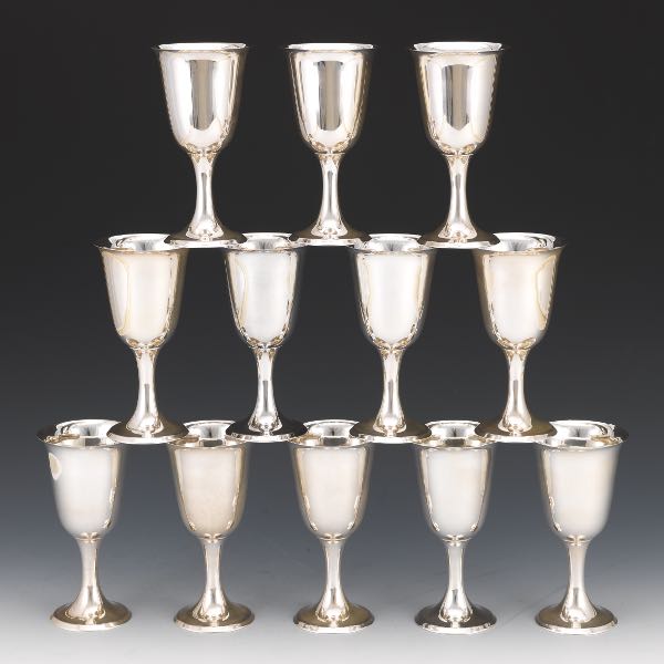 Appraisal: TWELVE PERUVIAN STERLING SILVER WINE GOBLETS x Tulip form sterling