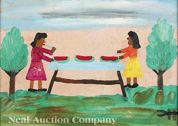 Appraisal: Clementine Hunter American Louisiana - Eating Watermelon oil on board