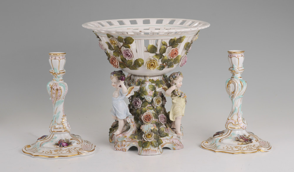 Appraisal: PIECE MEISSEN STYLE PORCELAIN CONSOLE SET An assembled pieces total