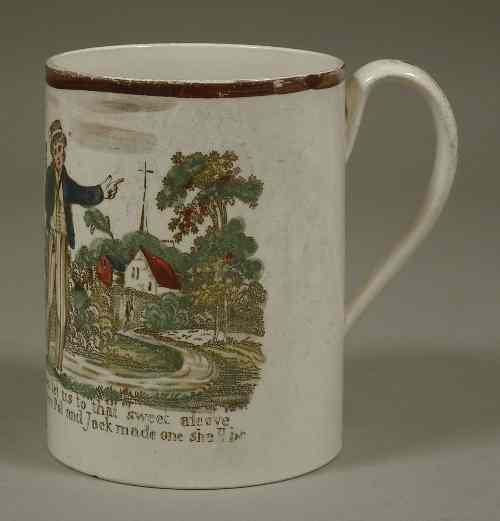 Appraisal: An early th Century creamware pottery tankard printed and coloured