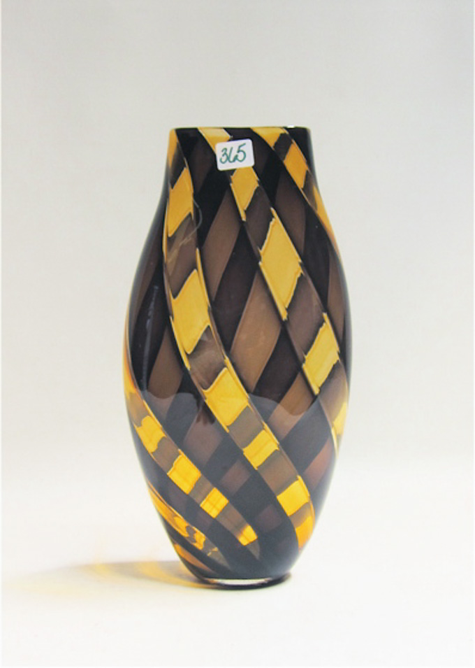 Appraisal: STUDIO ART GLASS VASE with curved diagonal bands of alternating