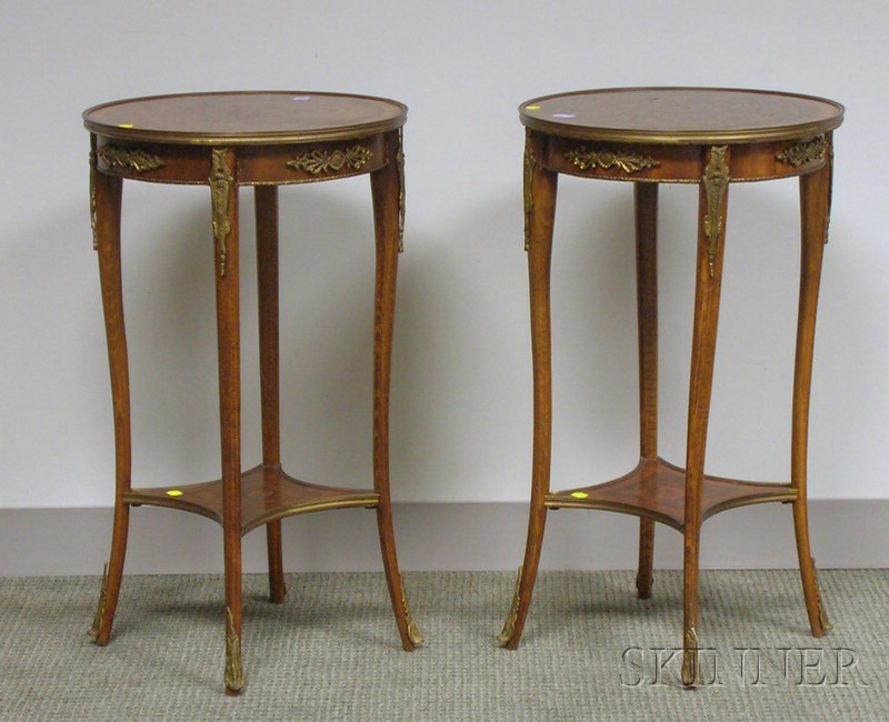 Appraisal: Pair of Louis XVI Style Brass-mounted Marquetry Decorated Stands