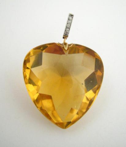 Appraisal: Heart-Shaped large Citrine pendant with five accent diamonds on clasp