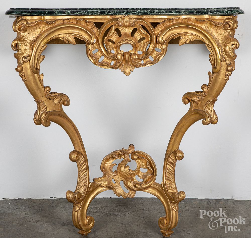 Appraisal: Carved giltwood marble top pier table Louis XV carved giltwood