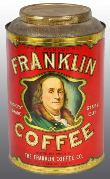 Appraisal: -Pound Franklin Coffee Counter Tin Description Manufactured by the Franklin