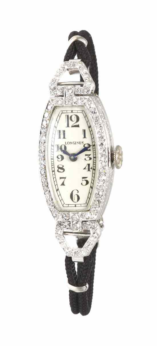 Appraisal: An Art Deco Platinum and Diamond Mechanical Wristwatch Longines x