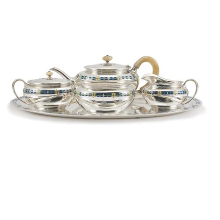 Appraisal: Tiffany Co Makers Champleve Enameled Sterling Silver Tea Service Estimate