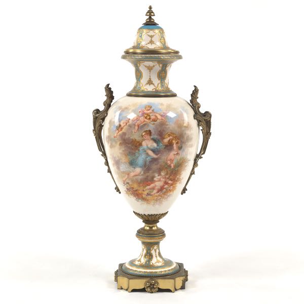 Appraisal: SEVRES STYLE PORCELAIN URN PAINTED BY CHARLES FUCHS x Large