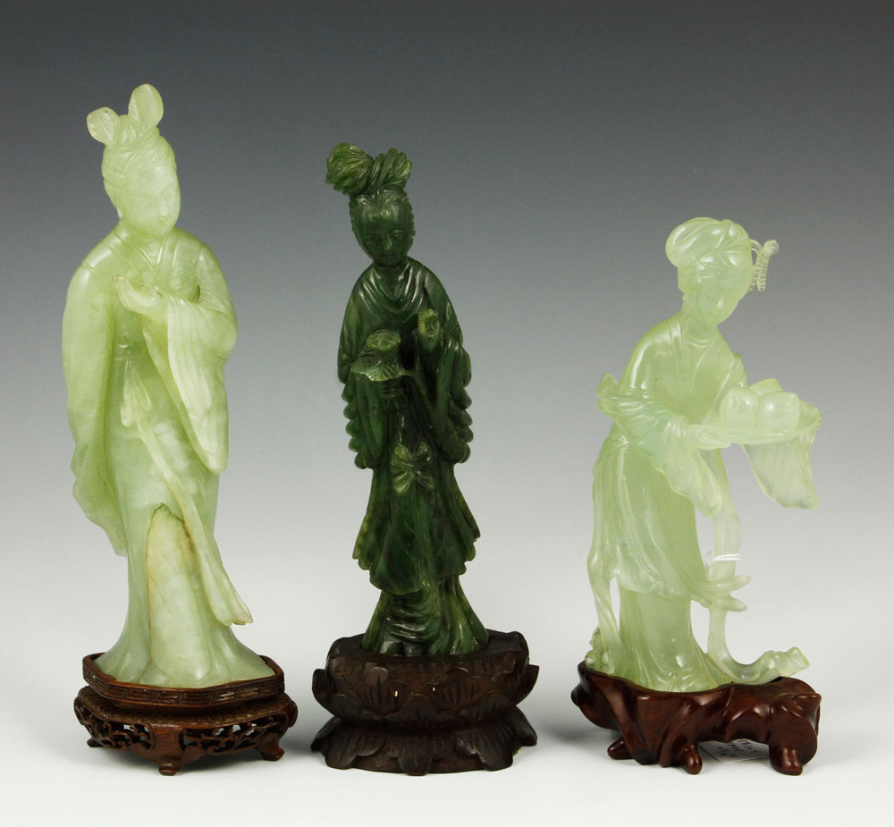 Appraisal: - Chinese Jade Figures of Guanyin Three Chinese jade figures