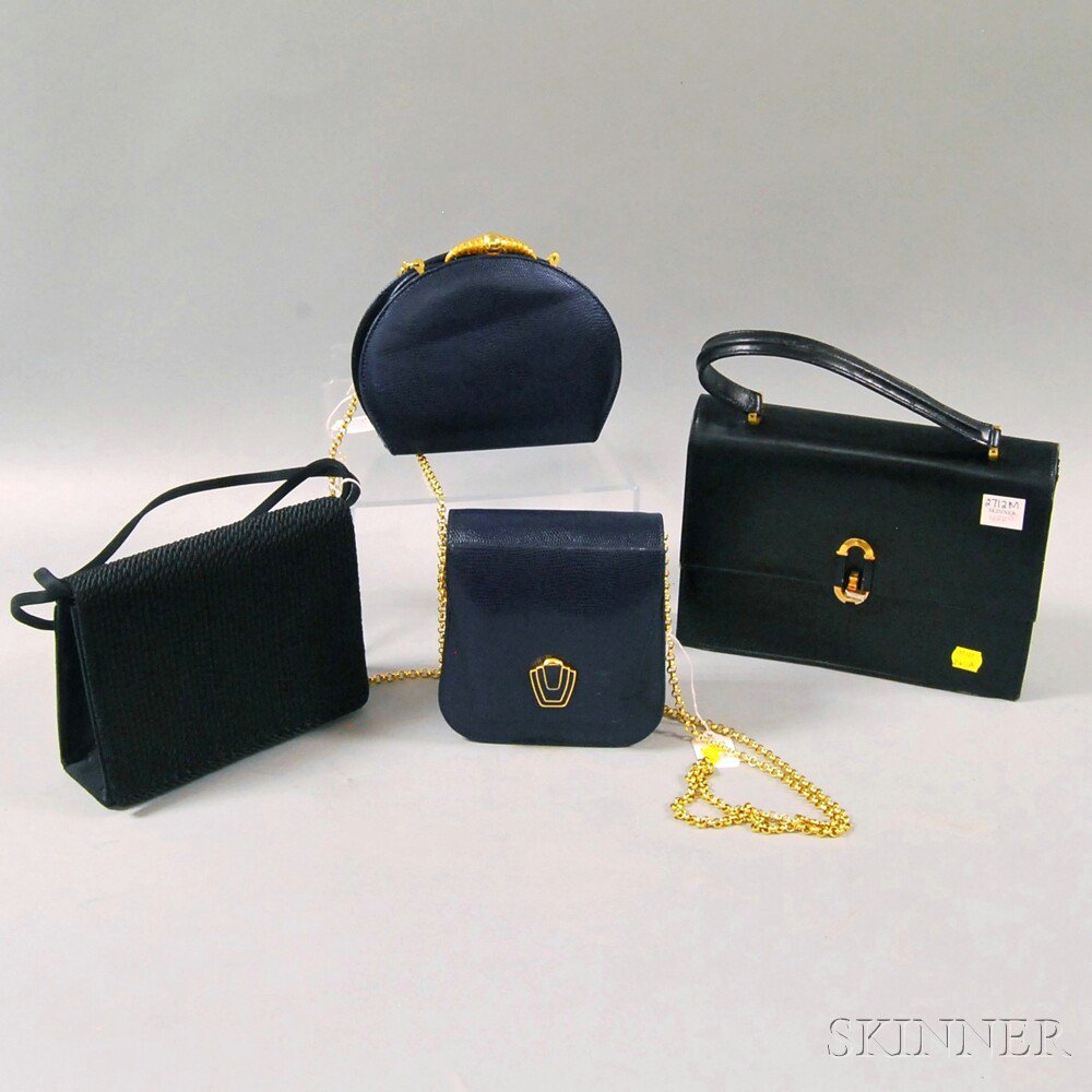 Appraisal: Four Black and Blue Leather and Silk Lady's Evening Bags