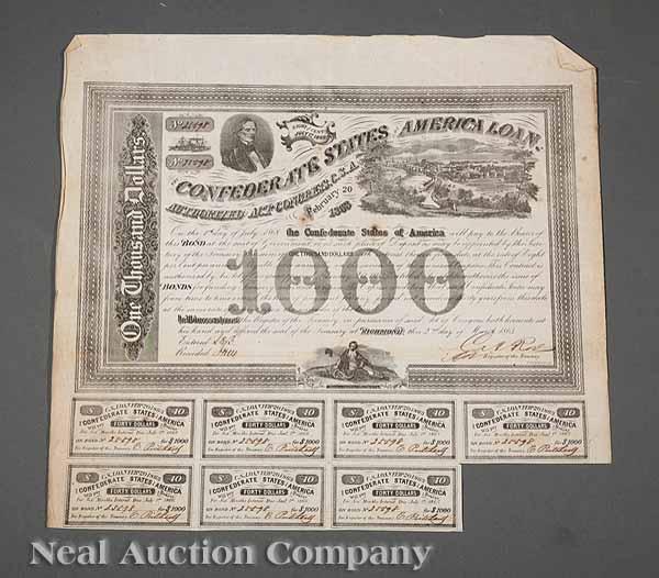 Appraisal: Confederate Bonds a group of C S A coupon bonds