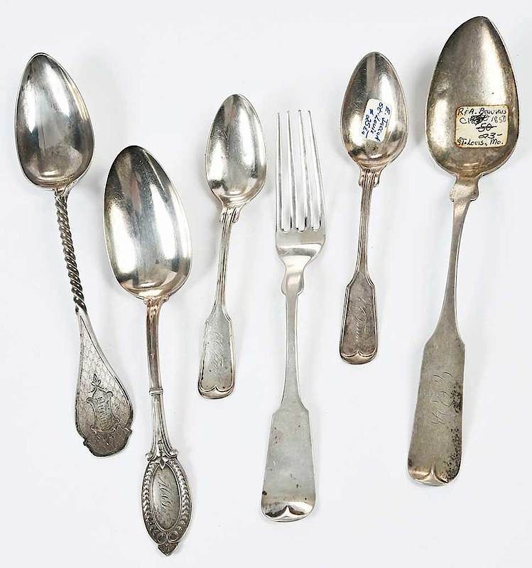 Appraisal: Missouri Coin Silver Flatware Pieces American th century including serving