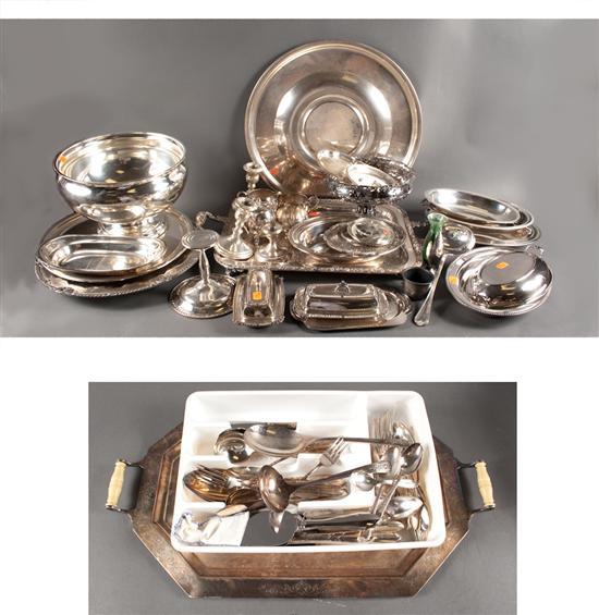 Appraisal: Silver-plated punch bowl and tray serving trays etc