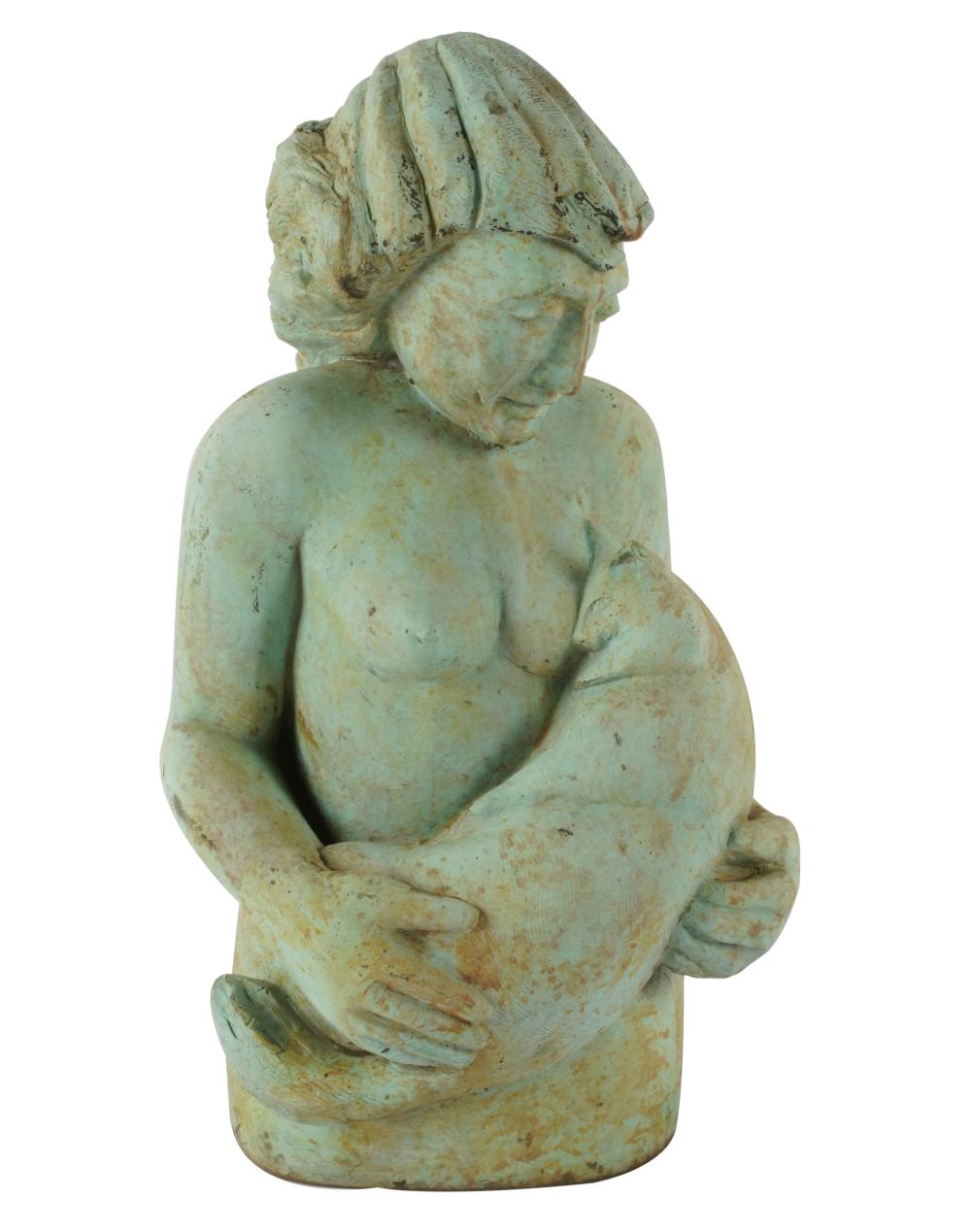 Appraisal: BARBARA BERETICH - NUDE WOMAN WITH CATpatinated bronze signed and