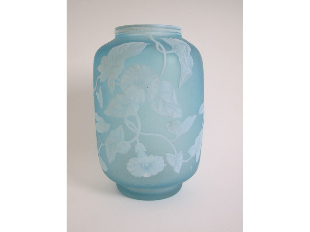 Appraisal: A Webb style frosted and opaque overlaid glass vase decorated