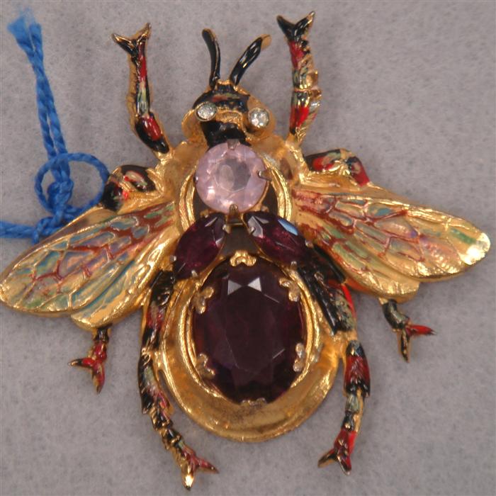 Appraisal: Wonderful bee brooch with enamel and large amethyst colored center