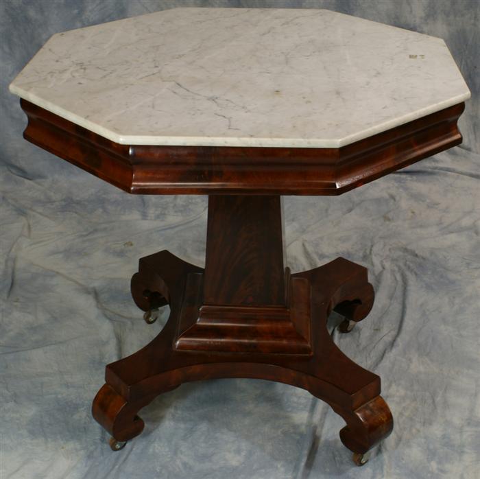 Appraisal: Octagonal white marble top American Empire mahogany center table square