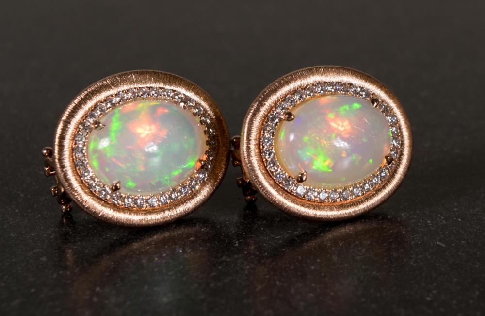 Appraisal: PAIR OF OPAL DIAMOND AND ROSE GOLD EARRINGS each k