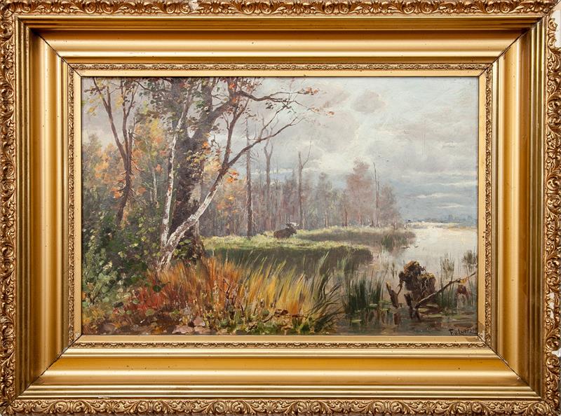 Appraisal: Frederick Von Luerzer - Moose Oil on board signed 'F