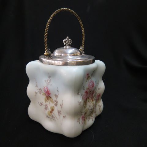 Appraisal: Wavecrest Art Glass Cracker Jar floral on puffy or egg