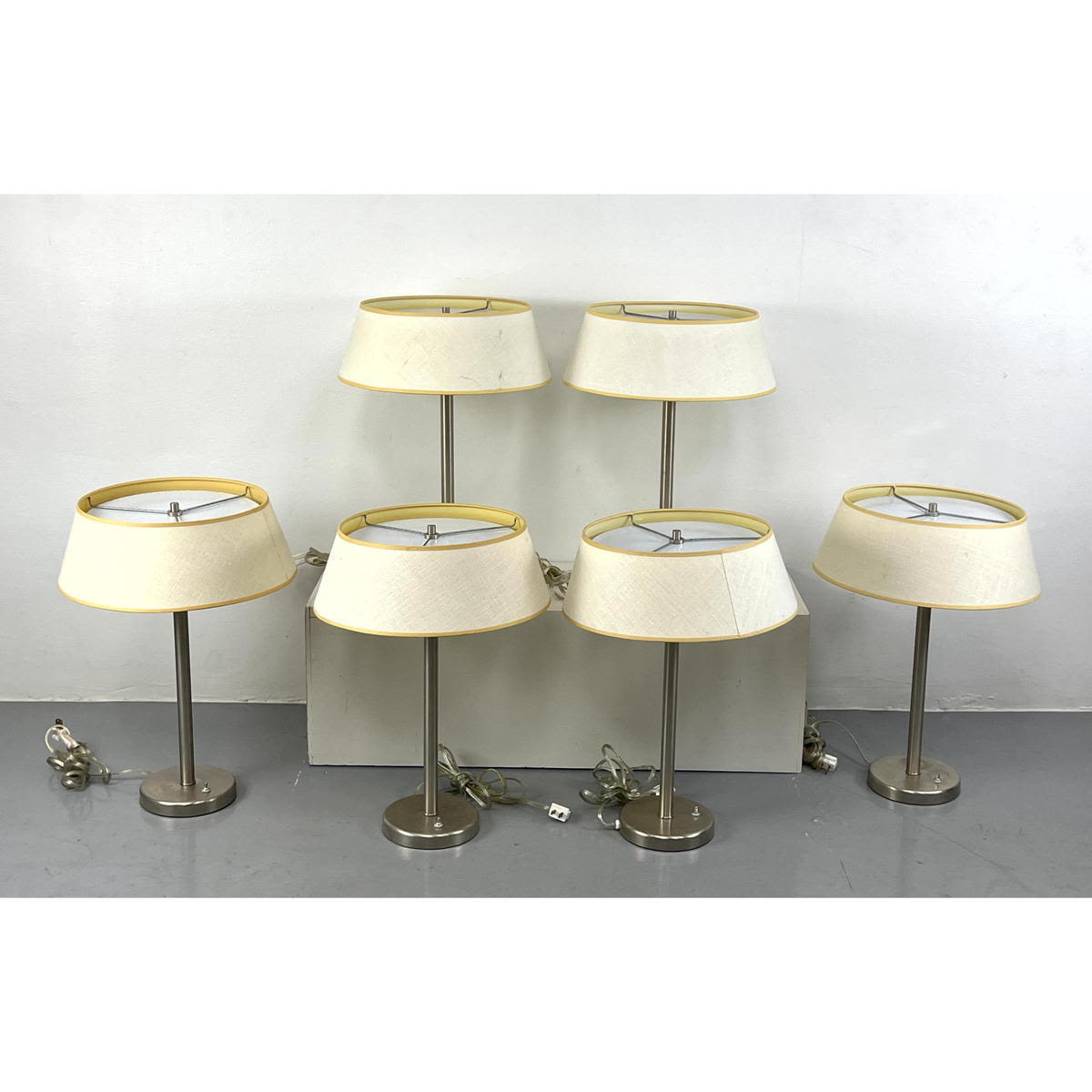 Appraisal: Set Six Nessen Chrome Lamps with shades and white powder