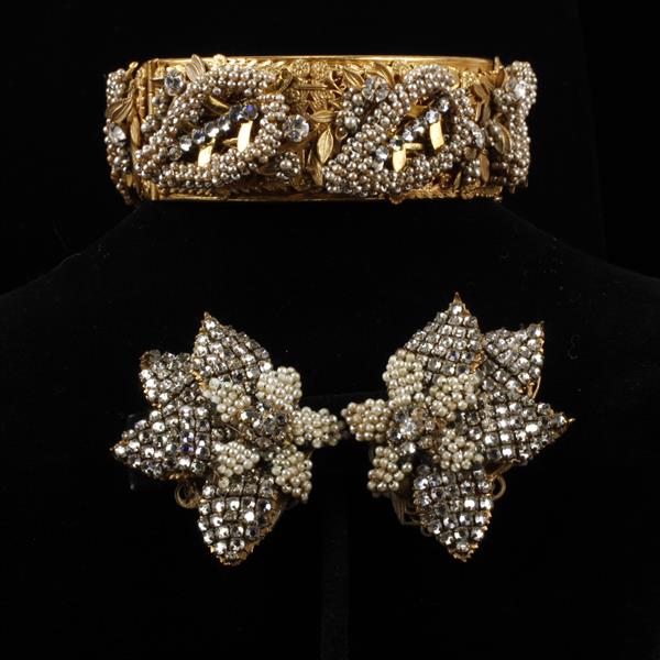 Appraisal: Unsigned Frank Hess Miriam Haskell style Floral Seed Pearl Rhinestone