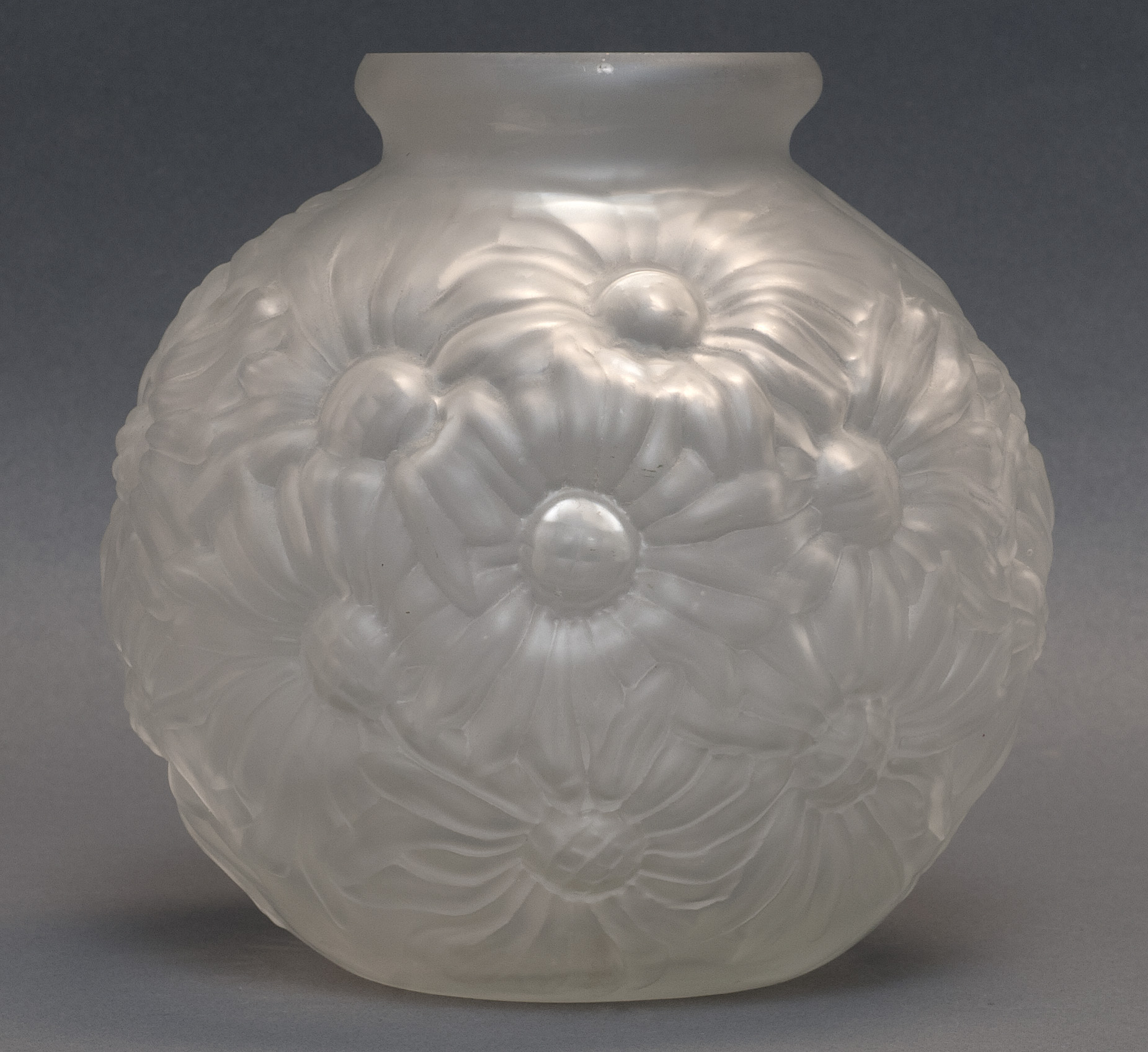 Appraisal: FRENCH ART DECO MOLDED GLASS VASE sThe spherical frosted colorless